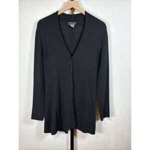 Griffen 100% Cashmere Cardigan Womens Medium Black Long Three Button V-Neck Soft